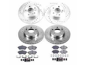 ES#3990239 - K6926 - Power Stop Z23 Evolution Sport Front & Rear Brake Kit (295mm/300mm) - A premium 4-wheel performance upgrade package featuring precision cross-drilled & slotted zinc-plated rotors, low-dust carbon-fiber ceramic pads, and a replacement electronic wear sensor. - Power Stop - Mercedes Benz