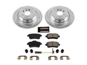 ES#3990309 - K7440 - Power Stop Z23 Evolution Sport Rear Brake Kit (325mm) - A high-performance rear axle upgrade package featuring precision cross-drilled & slotted zinc-plated solid rotors, low-dust carbon-fiber ceramic pads, and a replacement electronic wear sensor. - Power Stop - Mercedes Benz