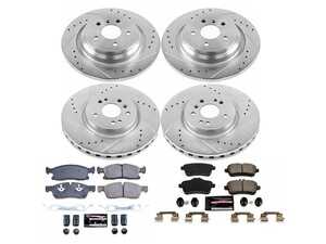 ES#3990310 - K7441 - Power Stop Z23 Evolution Sport Front & Rear Brake Kit - A premium complete 4-wheel performance upgrade package featuring precision cross-drilled & slotted zinc-plated rotors, low-dust carbon-fiber ceramic pads, and matching front & rear replacement electronic wear sensors. - Power Stop - Mercedes Benz