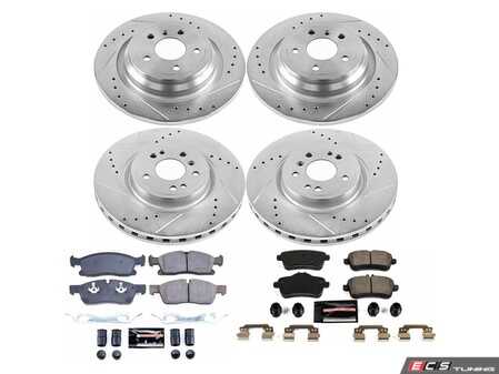 ES#3990310 - K7441 - Power Stop Z23 Evolution Sport Front & Rear Brake Kit - A premium complete 4-wheel performance upgrade package featuring precision cross-drilled & slotted zinc-plated rotors, low-dust carbon-fiber ceramic pads, and matching front & rear replacement electronic wear sensors. - Power Stop - Mercedes Benz