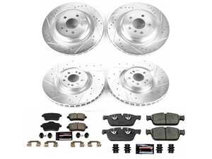 ES#3990311 - K7442 - Power Stop Z23 Evolution Sport Front & Rear Brake Kit (375mm/330mm) - A premium 4-wheel performance upgrade package featuring precision cross-drilled & slotted zinc-plated rotors, low-dust carbon-fiber ceramic pads, and a complete set of replacement electronic wear sensors. - Power Stop - Mercedes Benz
