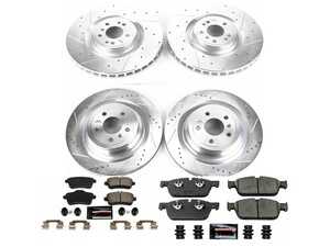 ES#3990312 - K7443 - Power Stop Z23 Evolution Sport Front & Rear Brake Kit (375mm/345mm) - A premium 4-wheel performance upgrade package featuring precision cross-drilled & slotted zinc-plated rotors, low-dust carbon-fiber ceramic pads, and a complete layout of replacement electronic wear sensors. - Power Stop - Mercedes Benz