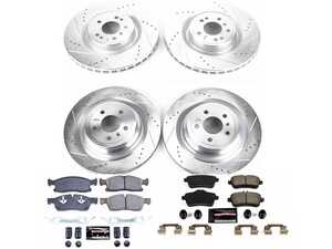 ES#3990313 - K7445 - Power Stop Z23 Evolution Sport Front & Rear Brake Kit (350mm/345mm) - A premium 4-wheel performance upgrade package featuring precision cross-drilled & slotted zinc-plated rotors, low-dust carbon-fiber ceramic pads, and a complete set of replacement electronic wear sensors. - Power Stop - Mercedes Benz