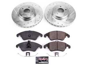 ES#3990348 - K7496 - Power Stop Z23 Evolution Sport Front Brake Kit (322mm) - A high-performance front axle upgrade featuring precision cross-drilled & slotted performance rotors, low-dust carbon-fiber ceramic pads, and a replacement electronic wear sensor. - Power Stop - Mercedes Benz