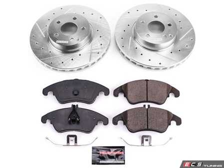 ES#3990348 - K7496 - Power Stop Z23 Evolution Sport Front Brake Kit (322mm) - A high-performance front axle upgrade featuring precision cross-drilled & slotted performance rotors, low-dust carbon-fiber ceramic pads, and a replacement electronic wear sensor. - Power Stop - Mercedes Benz