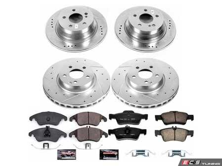 ES#3990374 - K7612 - Power Stop Z23 Evolution Sport Front & Rear Brake Kit - A premium complete 4-wheel performance upgrade package featuring precision cross-drilled & slotted zinc-plated rotors, low-dust carbon-fiber ceramic pads, and matching replacement electronic wear sensors. - Power Stop - Mercedes Benz