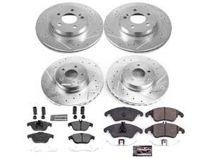 ES#3990400 - K7760 - Power Stop Z23 Evolution Sport Front & Rear Brake Kit (322mm/300mm) - A high-performance complete 4-wheel upgrade featuring precision cross-drilled & slotted performance rotors, low-dust carbon-fiber ceramic pads, and replacement electronic wear sensors. - Power Stop - Mercedes Benz