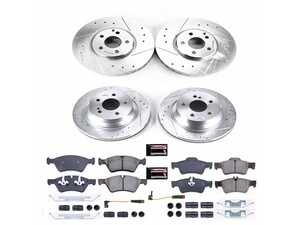 ES#3990401 - K7761 - Power Stop Z23 Evolution Sport Front & Rear Brake Kit (330mm/300mm) - A high-performance complete 4-wheel upgrade featuring precision cross-drilled & slotted performance rotors, low-dust carbon-fiber ceramic pads, and a replacement electronic wear sensor. - Power Stop - Mercedes Benz