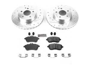 ES#3990405 - K7766 - Power Stop Z23 Evolution Sport Front Brake Kit (295mm) - A high-performance front axle upgrade featuring precision cross-drilled & slotted performance rotors, low-dust carbon-fiber ceramic pads, and a replacement electronic wear sensor. - Power Stop - Mercedes Benz