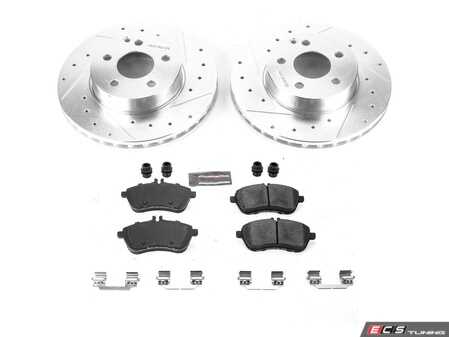 ES#3990405 - K7766 - Power Stop Z23 Evolution Sport Front Brake Kit (295mm) - A high-performance front axle upgrade featuring precision cross-drilled & slotted performance rotors, low-dust carbon-fiber ceramic pads, and a replacement electronic wear sensor. - Power Stop - Mercedes Benz