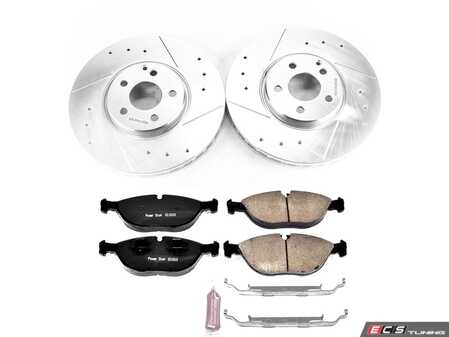 ES#3990408 - K7769 - Power Stop Z23 Evolution Sport Front Brake Kit (330mm) - A high-performance front axle upgrade featuring precision cross-drilled & slotted vented rotors, low-dust carbon-fiber ceramic pads, and replacement electronic wear sensors. - Power Stop - Mercedes Benz