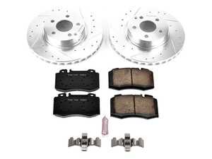 ES#3990410 - K7771 - Power Stop Z23 Evolution Sport Front Brake Kit (312mm) - A high-performance front axle upgrade featuring precision cross-drilled & slotted performance rotors, low-dust carbon-fiber ceramic pads, and replacement electronic wear sensors. - Power Stop - Mercedes Benz