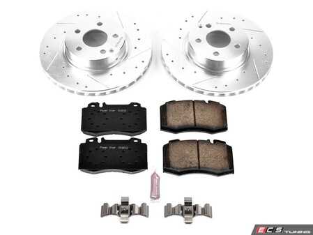 ES#3990410 - K7771 - Power Stop Z23 Evolution Sport Front Brake Kit (312mm) - A high-performance front axle upgrade featuring precision cross-drilled & slotted performance rotors, low-dust carbon-fiber ceramic pads, and replacement electronic wear sensors. - Power Stop - Mercedes Benz
