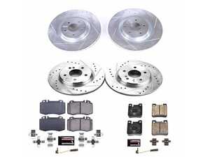 ES#3990413 - K7828 - Power Stop Z23 Evolution Sport Front & Rear Brake Kit - A complete 4-wheel performance upgrade package featuring precision cross-drilled & slotted zinc-plated rotors, low-dust carbon-fiber ceramic road pads, and premium installation hardware with electronic wear sensors. - Power Stop - Mercedes Benz