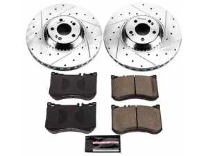 ES#3990419 - K7852 - Power Stop Z23 Evolution Sport Front Brake Kit (370mm Vented) - A high-performance front axle upgrade featuring precision cross-drilled & slotted vented rotors, low-dust carbon-fiber ceramic pads, and a replacement electronic wear sensor. - Power Stop - Mercedes Benz