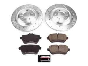 ES#3990421 - K7859 - Power Stop Z23 Evolution Sport Rear Brake Kit (320mm) - A premium rear-axle performance upgrade package featuring precision cross-drilled & slotted zinc-plated rotors, low-dust carbon-fiber ceramic road pads, and a matching electronic wear sensor. - Power Stop - Mercedes Benz