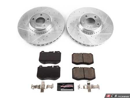 ES#3990436 - K7969 - Power Stop Z23 Evolution Sport Front Brake Kit (342mm) - A premium front-axle performance upgrade package featuring precision cross-drilled & slotted zinc-plated rotors, low-dust carbon-fiber ceramic road pads, and a matching electronic wear sensor. - Power Stop - Mercedes Benz