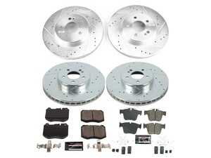 ES#4675375 - K7970 - Power Stop Z23 Evolution Sport Front & Rear Brake Kit (342mm/320mm) - A high-performance complete 4-wheel upgrade package featuring precision cross-drilled & slotted performance rotors, low-dust carbon-fiber ceramic pads, and replacement electronic wear sensors. - Power Stop - Mercedes Benz