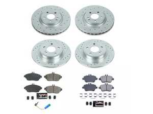 ES#4798169 - K8046 - Power Stop Z23 Evolution Sport Front & Rear Brake Kit (320mm/295mm) - A high-performance complete 4-wheel upgrade package featuring precision cross-drilled & slotted performance rotors, low-dust carbon-fiber ceramic pads, and a replacement electronic wear sensor. - Power Stop - Mercedes Benz