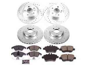 ES#3990448 - K8056 - Power Stop Z23 Evolution Sport Front & Rear Brake Kit (322mm/300mm) - A premium 4-wheel performance upgrade package featuring precision cross-drilled & slotted zinc-plated rotors, low-dust carbon-fiber ceramic pads, and a replacement front electronic wear sensor. - Power Stop - Mercedes Benz