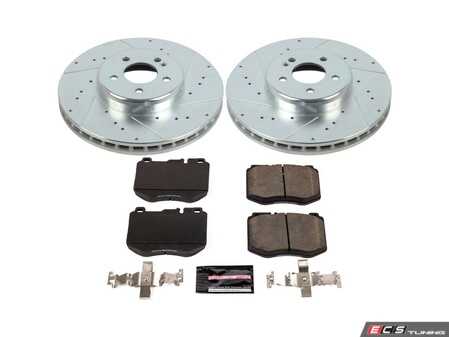ES#4675379 - K8073 - Power Stop Z23 Evolution Sport Front Brake Kit (342mm) - A high-performance front axle upgrade package featuring precision cross-drilled & slotted performance rotors, low-dust carbon-fiber ceramic pads, and a replacement electronic wear sensor. - Power Stop - Mercedes Benz