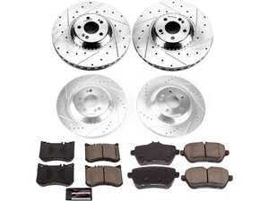ES#4675381 - K8102 - Power Stop Z23 Evolution Sport Front & Rear Brake Kit (370mm/340mm) - A high-performance complete 4-wheel upgrade package featuring oversized precision cross-drilled & slotted performance rotors, low-dust carbon-fiber ceramic pads, and replacement electronic wear sensors. - Power Stop - Mercedes Benz