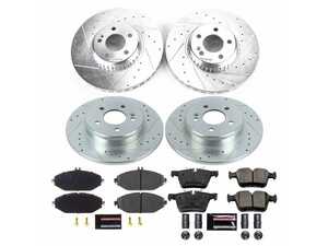 ES#4675382 - K8103 - Power Stop Z23 Evolution Sport Front & Rear Brake Kit (330mm/300mm) - A high-performance complete 4-wheel upgrade package featuring precision cross-drilled & slotted performance rotors, low-dust carbon-fiber ceramic pads, and replacement electronic wear sensors. - Power Stop - Mercedes Benz