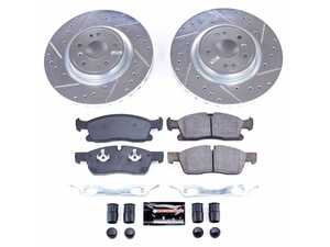 ES#4675384 - K8114 - Power Stop Z23 Evolution Sport Front Brake Kit (330mm) - A high-performance front axle upgrade featuring precision cross-drilled & slotted performance rotors, low-dust carbon-fiber ceramic pads, and a replacement electronic wear sensor. - Power Stop - Mercedes Benz