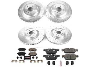 ES#4675389 - K8191 - Power Stop Z23 Evolution Sport Front & Rear Brake Kit (375mm/330mm) - A high-performance complete 4-wheel upgrade package featuring oversized precision cross-drilled & slotted performance rotors, low-dust carbon-fiber ceramic pads, and replacement electronic wear sensors. - Power Stop - Mercedes Benz