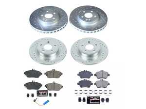 ES#4798228 - K8262 - Power Stop Z23 Evolution Sport Front & Rear Brake Kit (320mm/295mm) - A high-performance complete 4-wheel upgrade package featuring precision cross-drilled & slotted performance rotors, low-dust carbon-fiber ceramic pads, and a replacement electronic wear sensor. - Power Stop - Mercedes Benz