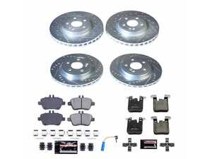 ES#4675393 - K8265 - Power Stop Z23 Evolution Sport Front & Rear Brake Kit (320mm/295mm) - A high-performance complete 4-wheel upgrade package featuring precision cross-drilled & slotted performance rotors, low-dust carbon-fiber ceramic pads, and a replacement electronic wear sensor. - Power Stop - Mercedes Benz