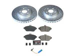 ES#4798229 - K8266 - Power Stop Z23 Evolution Sport Front Brake Kit (320mm) - A high-performance front axle upgrade package featuring precision cross-drilled & slotted performance rotors, low-dust carbon-fiber ceramic pads, and a replacement electronic wear sensor. - Power Stop - Mercedes Benz