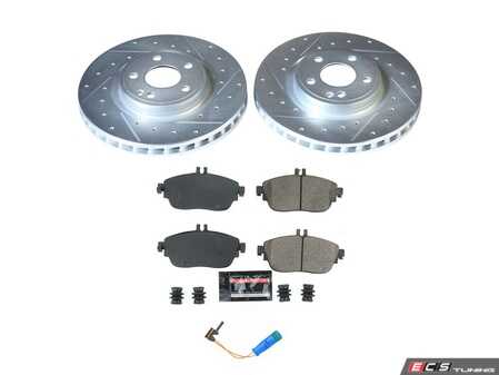 ES#4798229 - K8266 - Power Stop Z23 Evolution Sport Front Brake Kit (320mm) - A high-performance front axle upgrade package featuring precision cross-drilled & slotted performance rotors, low-dust carbon-fiber ceramic pads, and a replacement electronic wear sensor. - Power Stop - Mercedes Benz