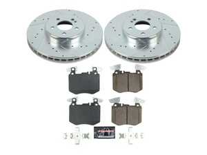 ES#4675394 - K8322 - Power Stop Z23 Evolution Sport Front Brake Kit (342mm) - A high-performance front axle upgrade package featuring precision cross-drilled & slotted performance rotors, low-dust carbon-fiber ceramic pads, and a replacement electronic wear sensor. - Power Stop - Mercedes Benz
