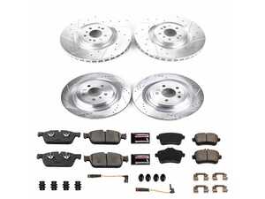 ES#4675396 - K8354 - Power Stop Z23 Evolution Sport Front & Rear Brake Kit (375mm/345mm) - A high-performance complete 4-wheel upgrade package featuring oversized precision cross-drilled & slotted performance rotors, low-dust carbon-fiber ceramic pads, and replacement electronic wear sensors. - Power Stop - Mercedes Benz