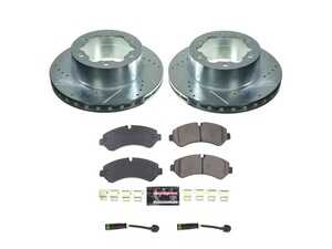 ES#4675398 - K8431 - Power Stop Z23 Evolution Sport Rear Brake Kit (303mm) - A high-performance rear axle upgrade package featuring precision cross-drilled & slotted zinc-plated vented rotors, low-dust carbon-fiber ceramic pads, and a pair of replacement electronic wear sensors. - Power Stop - Mercedes Benz