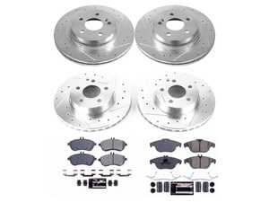 ES#4675401 - K8439 - Power Stop Z23 Evolution Sport Front & Rear Brake Kit (295mm/300mm) - A high-performance complete 4-wheel upgrade package featuring precision cross-drilled & slotted performance rotors, low-dust carbon-fiber ceramic pads, and replacement electronic wear sensors. - Power Stop - Mercedes Benz