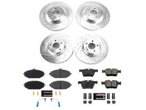 ES#4675404 - K8546 - Power Stop Z23 Evolution Sport Front & Rear Brake Kit (330mm/300mm) - A high-performance complete 4-wheel upgrade package featuring precision cross-drilled & slotted performance rotors, low-dust carbon-fiber ceramic pads, and replacement electronic wear sensors. - Power Stop - Mercedes Benz