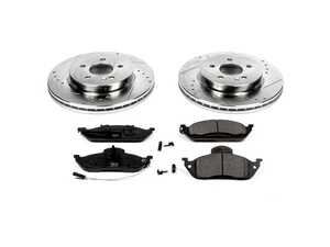 ES#3157871 - K864 - Power Stop Z23 Evolution Sport Front Brake Kit (303mm) - A high-performance front axle upgrade package featuring precision cross-drilled & slotted zinc-plated vented rotors, low-dust carbon-fiber ceramic pads, and a replacement front electronic wear sensor. - Power Stop - Mercedes Benz