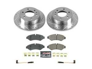 ES#4675405 - K8649 - Power Stop Z23 Evolution Sport Rear Brake Kit (298mm) - A high-performance rear axle upgrade package featuring precision cross-drilled & slotted zinc-plated solid rotors, low-dust carbon-fiber ceramic pads, and a pair of replacement electronic wear sensors. - Power Stop - Mercedes Benz