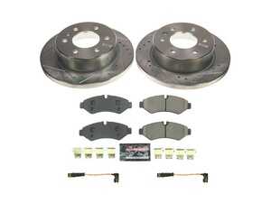 ES#4798422 - K8656 - Power Stop Z23 Evolution Sport Rear Brake Kit (298mm) - A high-performance rear axle upgrade package featuring precision cross-drilled & slotted zinc-plated solid rotors, low-dust carbon-fiber ceramic pads, and a pair of replacement rear electronic wear sensors. - Power Stop - Mercedes Benz