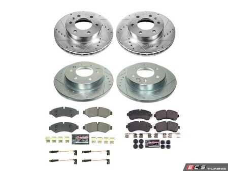 ES#4798423 - K8660 - Power Stop Z23 Evolution Sport Front & Rear Brake Kit - A complete 4-wheel performance upgrade package featuring precision cross-drilled & slotted zinc-plated rotors, low-dust carbon-fiber ceramic road pads, premium installation hardware, and electronic wear sensors. - Power Stop - Mercedes Benz
