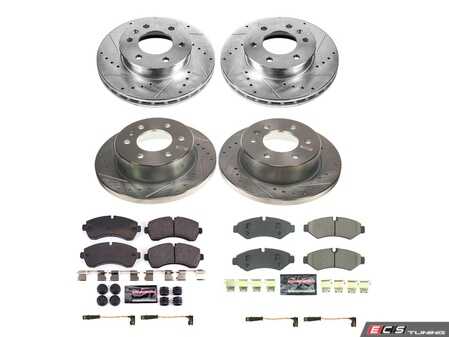 ES#4798424 - K8661 - Power Stop Z23 Evolution Sport Front & Rear Brake Kit - A premium complete 4-wheel performance upgrade package featuring precision cross-drilled & slotted zinc-plated rotors, low-dust carbon-fiber ceramic pads, and matching electronic wear sensors. - Power Stop - Mercedes Benz