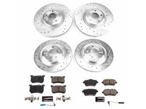 ES#4675410 - K8734 - Power Stop Z23 Evolution Sport Front & Rear Brake Kit (342mm/320mm) - A high-performance complete 4-wheel upgrade package featuring precision cross-drilled & slotted zinc-plated rotors, low-dust carbon-fiber ceramic pads, and a replacement set of electronic wear sensors. - Power Stop - Mercedes Benz