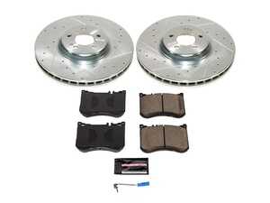ES#4798584 - K9011 - Power Stop Z23 Evolution Sport Front Brake Kit (360mm) - A high-performance front axle upgrade package featuring precision cross-drilled & slotted zinc-plated vented rotors, low-dust carbon-fiber ceramic pads, and a replacement electronic wear sensor. - Power Stop - Mercedes Benz