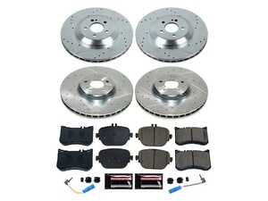 ES#4798588 - K9024 - Power Stop Z23 Evolution Sport Front & Rear Brake Kit (360mm/360mm) - A complete 4-wheel performance upgrade package featuring precision cross-drilled & slotted zinc-plated vented rotors, low-dust carbon-fiber ceramic pads, and a full set of replacement electronic wear sensors. - Power Stop - Mercedes Benz