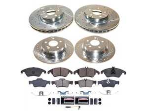 ES#4798591 - K9038 - Power Stop Z23 Evolution Sport Front & Rear Brake Kit (322mm/300mm) - A complete 4-wheel performance upgrade package featuring precision cross-drilled & slotted zinc-plated rotors, low-dust carbon-fiber ceramic pads, and replacement electronic wear sensors. - Power Stop - Mercedes Benz