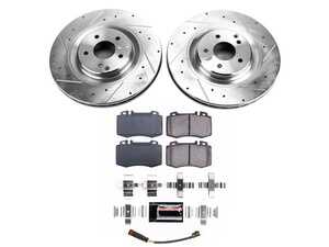 ES#4798606 - K9078 - Power Stop Z23 Evolution Sport Front Brake Kit (345mm) - A high-performance front axle upgrade package featuring precision cross-drilled & slotted zinc-plated vented rotors, low-dust carbon-fiber ceramic pads, and a replacement electronic wear sensor. - Power Stop - Mercedes Benz