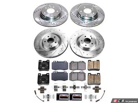 ES#4798609 - K9094 - Power Stop Z23 Evolution Sport Front & Rear Brake Kit - A complete 4-wheel performance upgrade package featuring precision cross-drilled & slotted zinc-plated vented rotors, low-dust carbon-fiber ceramic pads, and a full set of replacement electronic wear sensors. - Power Stop - Mercedes Benz