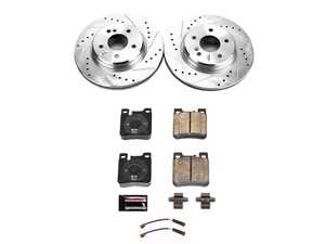 ES#4798612 - K9107 - Power Stop Z23 Evolution Sport Rear Brake Kit (300mm) - A high-performance rear axle upgrade package featuring precision cross-drilled & slotted zinc-plated vented rotors, low-dust carbon-fiber ceramic pads, and a replacement rear electronic wear sensor. - Power Stop - Mercedes Benz